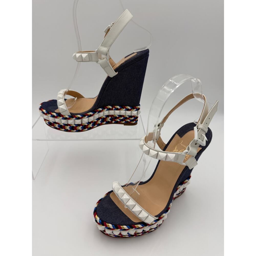 Christian Louboutin Cataclou Espadrille Sandals Red White Blue Denim Size 37 / 7